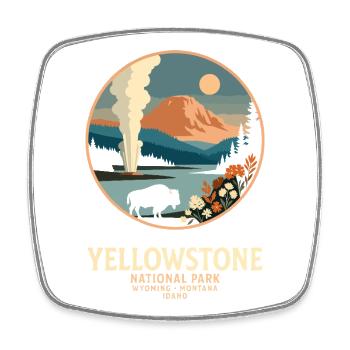 Yellowstone Geyser Landscape Emblem - Square fridge magnet - white - Front