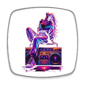 lässige Frau auf der Boombox im 80er Stil - Viereckiger Kühlschrankmagnet - Weiß - Vorne