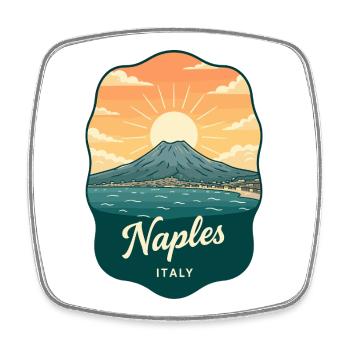 Neapel Mount Vesuvius Retro Reiseabzeichen - Viereckiger Kühlschrankmagnet - Weiß - Vorne