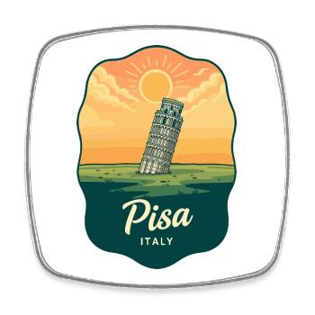 Pisa Schiefer Turm Vintage Sunset Abzeichen - Viereckiger Kühlschrankmagnet - Weiß - Vorne