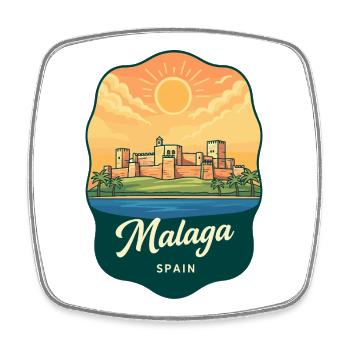 Malaga Alcazaba Vintage Sunset Reiseabzeichen - Viereckiger Kühlschrankmagnet - Weiß - Vorne