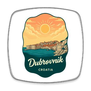 Dubrovnik Walled City Retro Sonnenuntergangsabzeichen - Viereckiger Kühlschrankmagnet - Weiß - Vorne