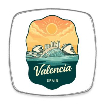 Valencia Spain Vintage Sunset Travel Badge - Square fridge magnet - white - Front