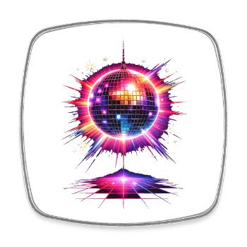 Disco Kugel Neon 80er Design  - Viereckiger Kühlschrankmagnet - Weiß - Vorne