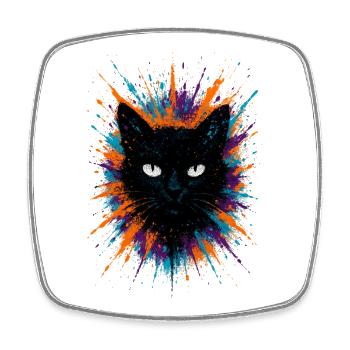 Chat Noir Watercolor Splash Art - Magnet carré - blanc - Devant