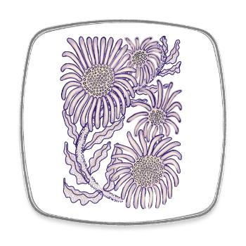 Purple Daisy Botanical Line Art - Square fridge magnet - white - Front