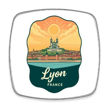 Lyon Basilica Vintage Sunset Reiseabzeichen - Viereckiger Kühlschrankmagnet - Weiß - Vorne