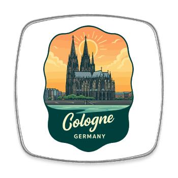 Cologne Cathedral Retro Sunset Badge - Square fridge magnet - white - Front