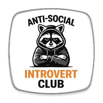 Introvert Raccoon Club Hoodie - Square fridge magnet - white - Front