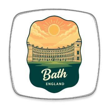 Bath Royal Crescent Retro Sonnenuntergangsabzeichen - Viereckiger Kühlschrankmagnet - Weiß - Vorne