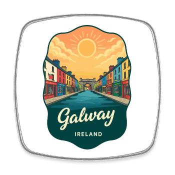 Galway Ireland Vintage Sunset Reiseabzeichen - Viereckiger Kühlschrankmagnet - Weiß - Vorne