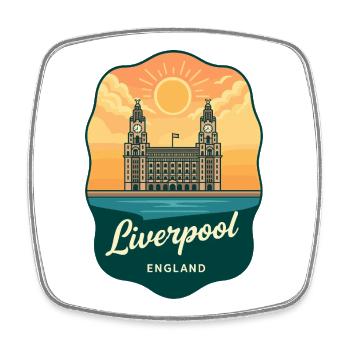 Liverpool Liver Building Retro Badge - Square fridge magnet - white - Front