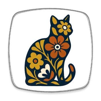 Blossom Cat Folk Art Pattern - Square fridge magnet - white - Front