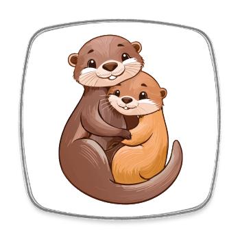 Deux loutres mignonnes se câlinent - Magnet carré - blanc - Devant