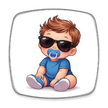Baby with sunglasses and pacifier - Square fridge magnet - white - Front