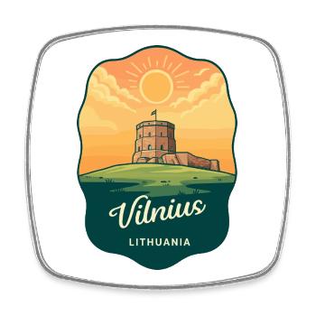 Badge de voyage rétro de la tour Gediminas de Vilnius - Magnet carré - blanc - Devant
