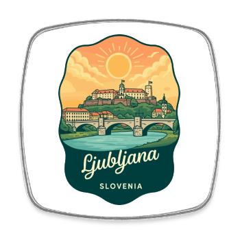 Ljubljana Triple Bridge Vintage Sunset Abzeichen - Viereckiger Kühlschrankmagnet - Weiß - Vorne