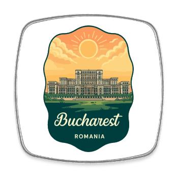 Bukarester Parlament Vintage Sunset Badge - Viereckiger Kühlschrankmagnet - Weiß - Vorne
