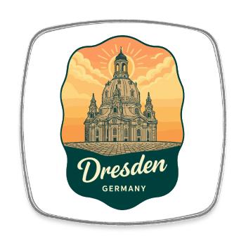 Badge de voyage vintage Frauenkirche de Dresde - Magnet carré - blanc - Devant