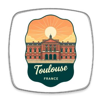 Insigne rétro de voyage au coucher de soleil de Toulouse Capitole - Magnet carré - blanc - Devant