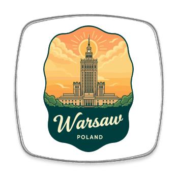 Insigne de voyage rétro du Palac de la Culture de Varsovie - Magnet carré - blanc - Devant