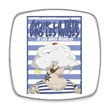Nuage et tatouages marins - Magnet carré - blanc - Devant