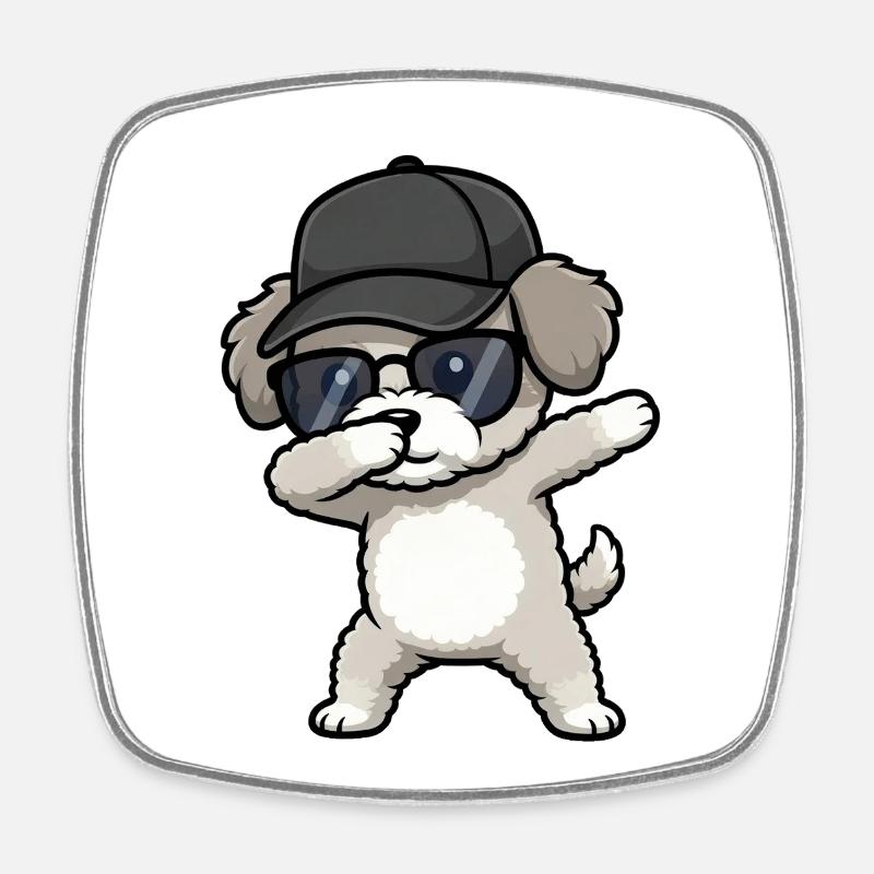 Dabbing Miniature Poodle - Square fridge magnet - white
