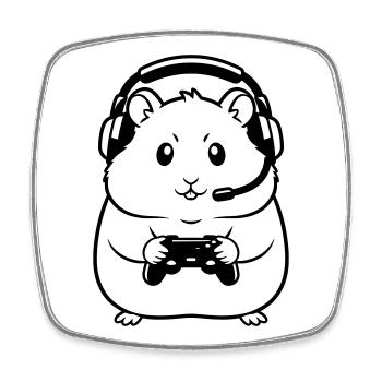 Gamer Hamster Controller Outline - Square fridge magnet - white - Front