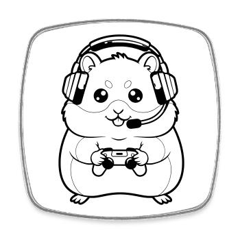 Hamster Gamer Headset Outline - Viereckiger Kühlschrankmagnet - Weiß - Vorne