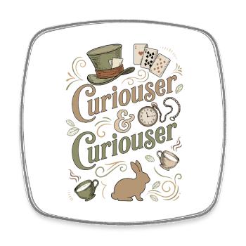 Alice Immer Neugieriger ("Curiouser") - Viereckiger Kühlschrankmagnet - Weiß - Vorne