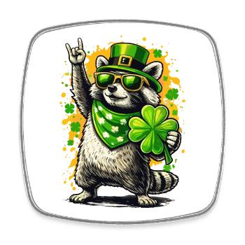 Waschbär St Patricks Day Kleeblatt Lustig - Viereckiger Kühlschrankmagnet - Weiß - Vorne