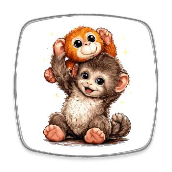 Mème japonais du Singe Mignon - Magnet carré - blanc - Devant