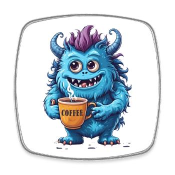 Kaffeemonster  - Koffein Zombie - Morgenmuffel - Viereckiger Kühlschrankmagnet - Weiß - Vorne