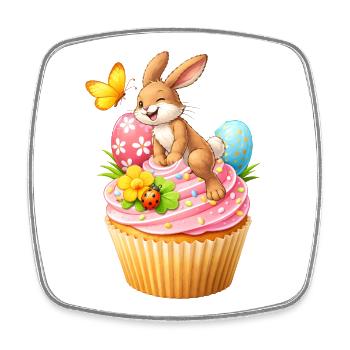 Süßer Osterhasen Cupcake mit bunten Ostereiern - Viereckiger Kühlschrankmagnet - Weiß - Vorne