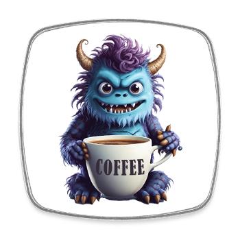 Kaffeemonster  - Koffein Zombie - Morgenmuffel - Viereckiger Kühlschrankmagnet - Weiß - Vorne