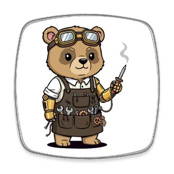 Bärenmechaniker Steampunk-Roboterarm - Viereckiger Kühlschrankmagnet - Weiß - Vorne