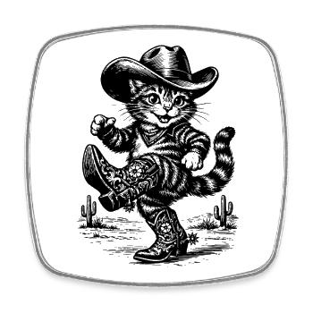 Katzen-Cowboy in Wüste - Viereckiger Kühlschrankmagnet - Weiß - Vorne