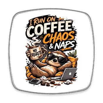 Coffee Chaos & Naps Sloth Tee - Square fridge magnet - white - Front