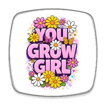 You Grow Girl - Vibrant Floral Motivational Quote - Square fridge magnet - white - Front