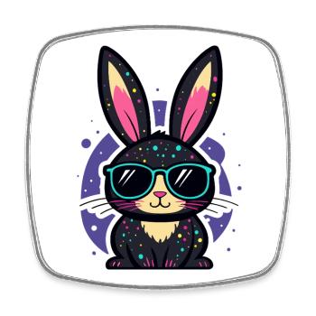 Chic neon bunny with glasses - Square fridge magnet - white - Front