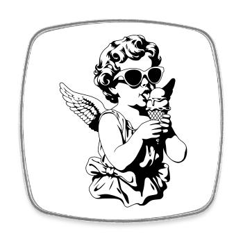 Cooler Cherub mit Sonnenbrille und Eis - Viereckiger Kühlschrankmagnet - Weiß - Vorne