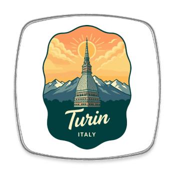 Insigne de voyage vintage Turin Mole Antonelliana - Magnet carré - blanc - Devant