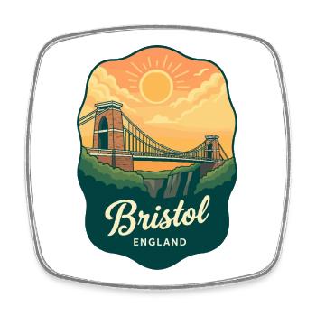 Bristol Clifton Bridge Vintage Sunset Badge - Square fridge magnet - white - Front