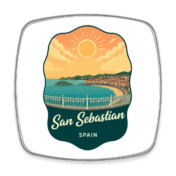 Insigne rétro de coucher de soleil de San Sebastian La Concha - Magnet carré - blanc - Devant