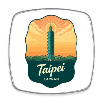 Taipei 101 Taiwan Vintage Sunset Reiseabzeichen - Viereckiger Kühlschrankmagnet - Weiß - Vorne