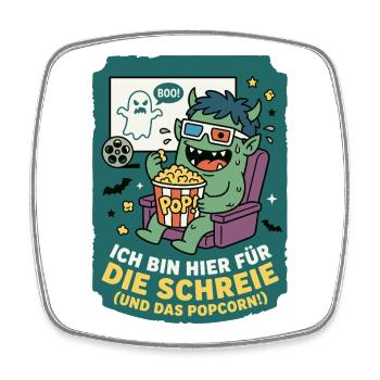 Horror Kino Schreien Popcorn Spruch - Viereckiger Kühlschrankmagnet - Weiß - Vorne