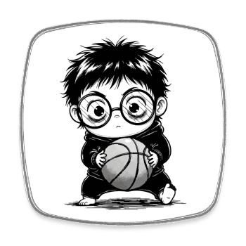 Kids Basketball Hoodie Sport Black and White - Square fridge magnet - white - Front