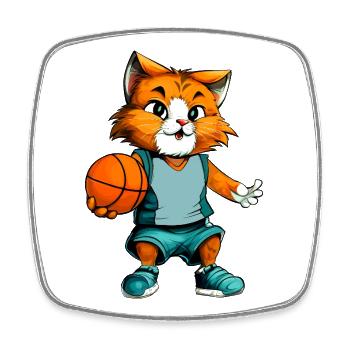 Basketball Katze - Viereckiger Kühlschrankmagnet - Weiß - Vorne