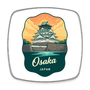 Insigne de voyage rétro Sunset au Japon du château d’Osaka - Magnet carré - blanc - Devant