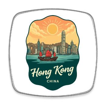 Insigne rétro du coucher de soleil du port Victoria de Hong Kong - Magnet carré - blanc - Devant
